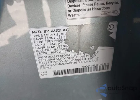 2009 Audi Q7 3.6 5 Passenger/3.6 Premium из США, поврежденный, VIN WA1AY74L59D009075